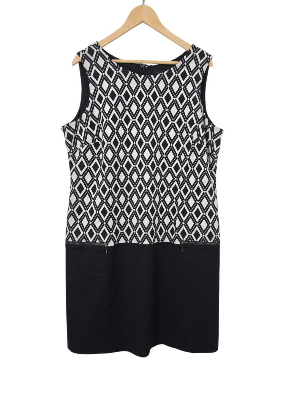 Worthington Sleeveless Black & White Geometric Shift Dress Cotton Blend